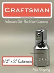 Craftsman Socket Extension Bar 1/2" Drive 2" Long Cmmt. Fixed Price $12.99.