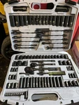 Stanley 99-piece Black Chrome And Laser Etched Socket Set. Fixed Price $145.00.