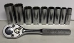 Proto 3/8 Ratchet No. 5249 & 9 Piece Drive Deep 12pt. Sockets U.s.a.. Fixed Price $55.00.