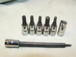 Lot Of Seven Blue Point 1/4" Drive Sockets & Bit Holder. Fixed Price $39.00.