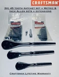 Craftsman Hand Tools 3pc 1/4 3/8 1/2 Full Polish Ratchet Socket Wrench Set. Fixed Price $49.95.