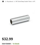 Mac 3/8 15mm Deep Socket 6 Pt. Fixed Price $29.00.