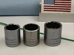 S-k 3pc 3/8 Drive 12pt Sae Sockets, 5/8, 11/16, 3/4in., Usa - Green. Fixed Price $8.45.