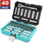 Duratech 3/8"drive Socket Set Sae And Metric Ratchet Handle Extension Bar. Fixed Price $42.99.