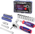 Workpro 34 Pcs 1/4" Drive Mini Socket Ratchet Wrench Set, Screwdriver Bit D. Fixed Price $23.87.