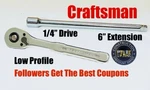 Craftsman 1/4" Dr Ratchet Low Cmmt86721 + 6" Extension Cmmt43531. Fixed Price $20.57.