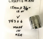 Craftsman Standard Socket 15mm X 3/8" - 12 Pt V 44306 Made In Usa Free Ship. Fixed Price $9.96.