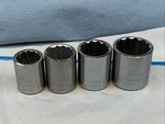 Husky 4pc 3/8 Drive 12pt Sockets, 9/16in., 5/8in., 11/16in., 13/16in., Usa Blue. Fixed Price $9.75.