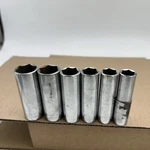 Vtg 6pc Husky Deep Well Sockets 1/2 Drive, 6 Point Sae 9/16 " Thru 15/16". Fixed Price $19.95.