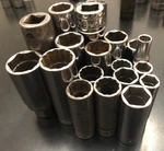 (18) Snap On 6 & 12 Point Deep Sockets - 1/4", 3/8" 1/2" Drive Sae Metric. Fixed Price $170.00.