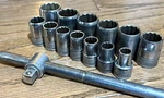 Vtg Sk Tools Knurled Socket Set Shallow 1/2" Dr T Handle Breaker Bar Lot 12pt. Fixed Price $145.00.