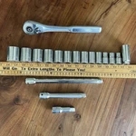 Vintage 18 Pc Craftsman 1/2 Dr Sae 6 Pt Standard Socket Set Ratchet Extensions. Fixed Price $199.99.